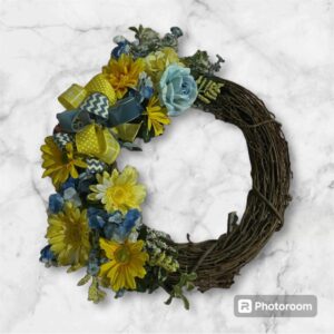 Rustic Flower Wreath | Blue And Yellow Wreath